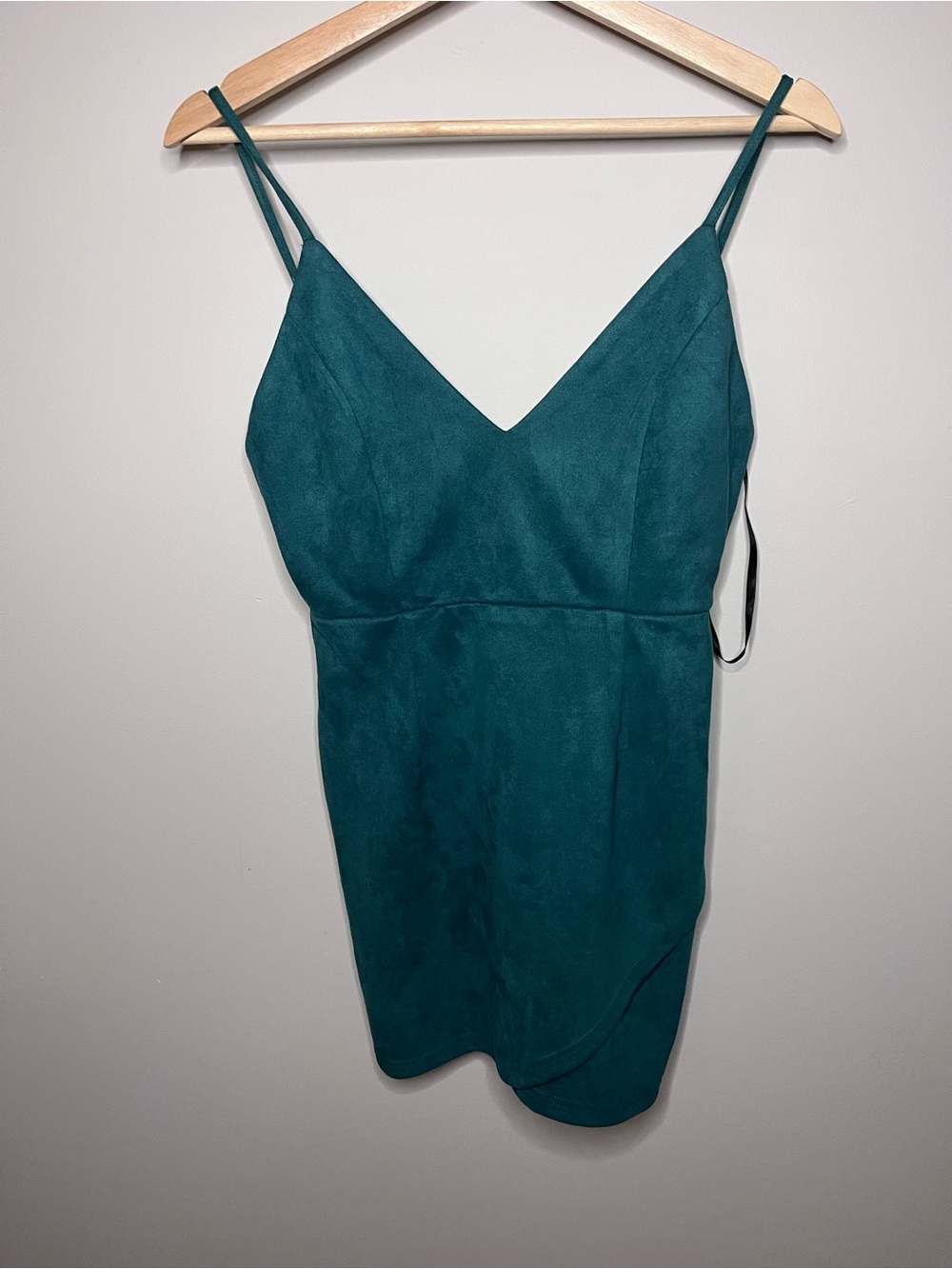 Superdown Teal Green Faux Suede V-Neck Wrap Mini Dress Small NWT